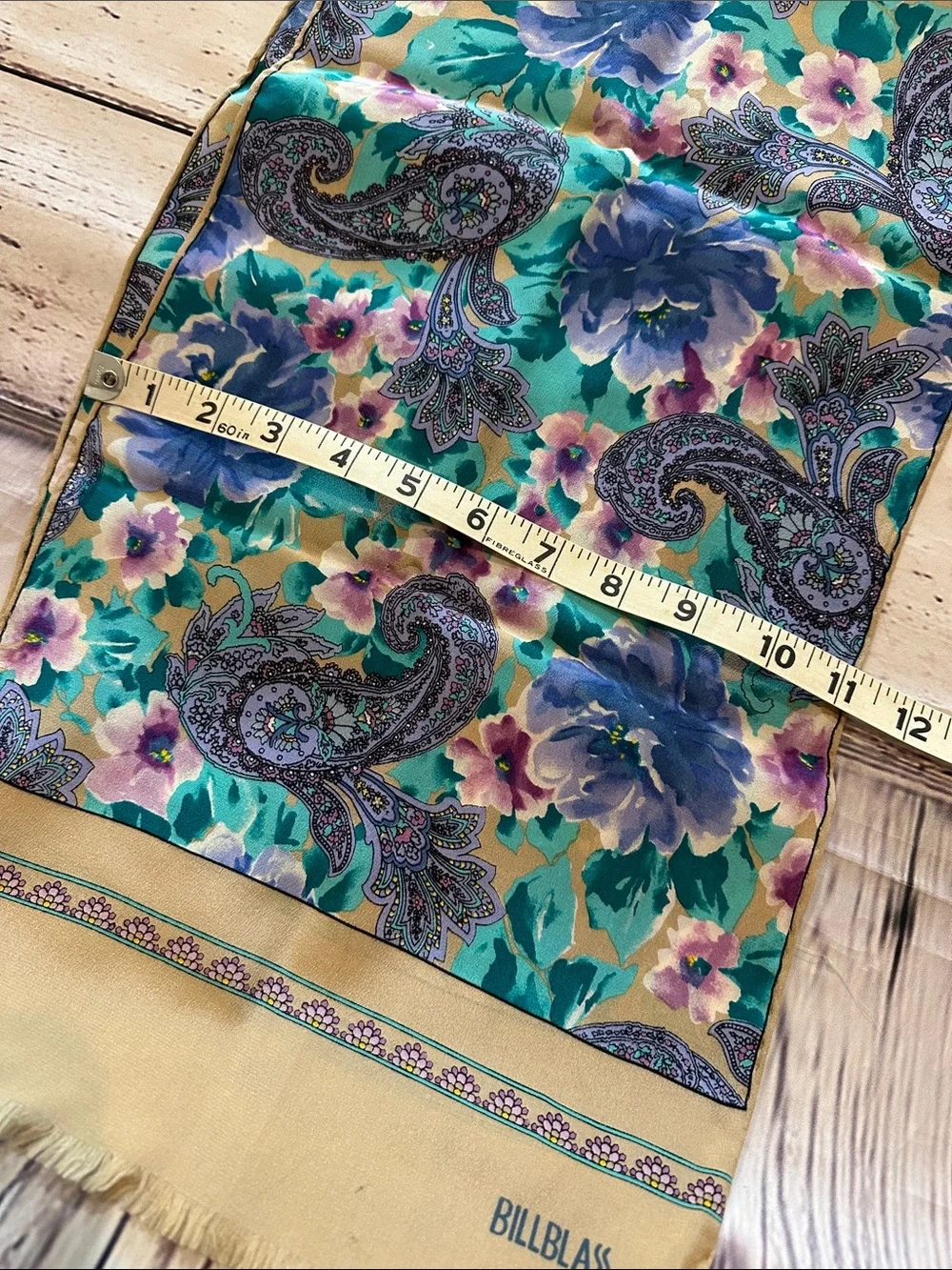 bill blass Teal, Purple and Cream Floral Paisley Silk Scarf